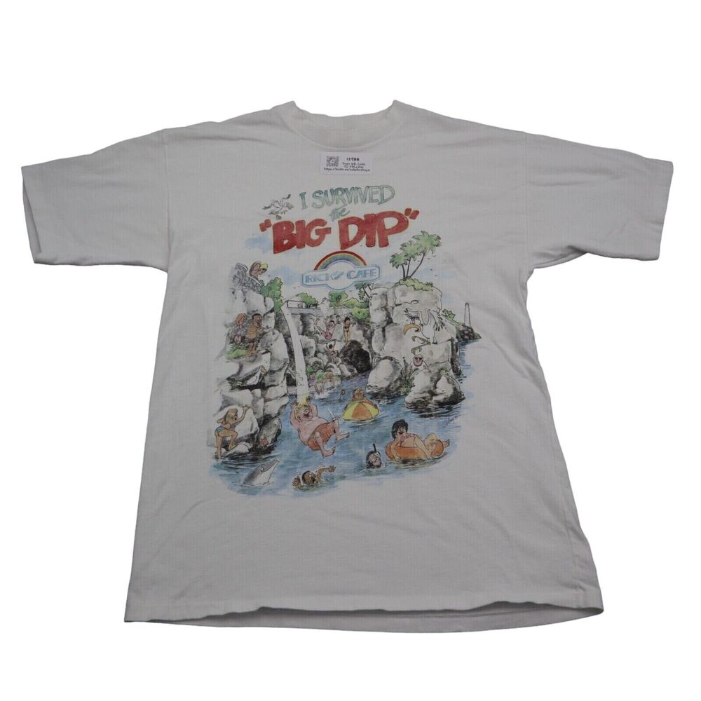 Big Dip Hefty Shirt Mens L White Short Sleeve Crew Neck Graphic Print Cotton Tee